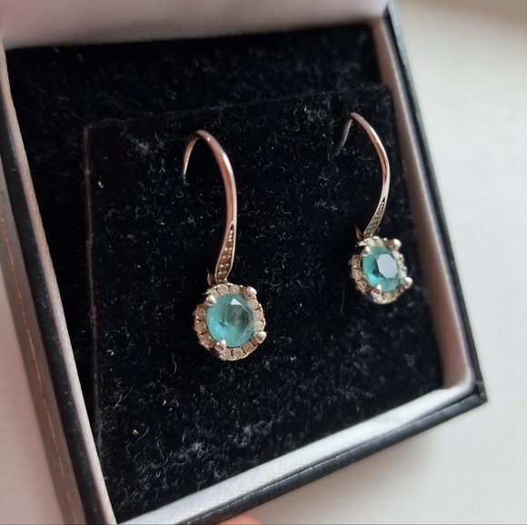 Blue Topaz And Solid Sterling Silver Dangle Earrings (Vintage) - Picture 4 of 4